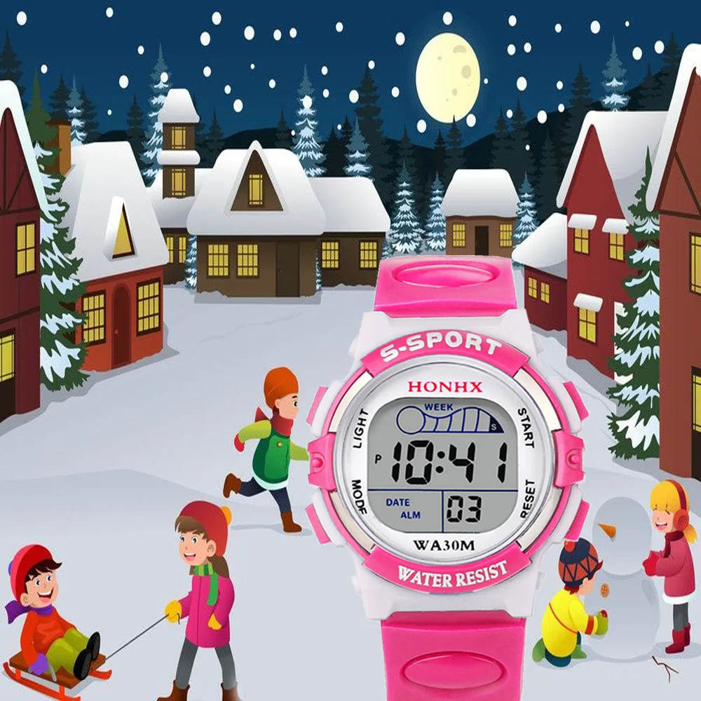 Waterproof Children Boys Digital LED Sports Watch Kids Alarm Date Watch Gift