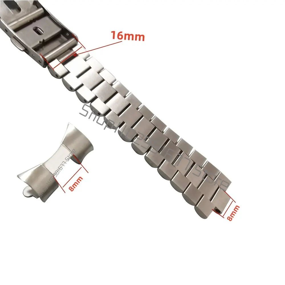 18mm 20mm 22mm Curved End Silver 316L Stainless Steel President Three Beads Watch Strap Band Fits for RLX SKX Watch Bracelet