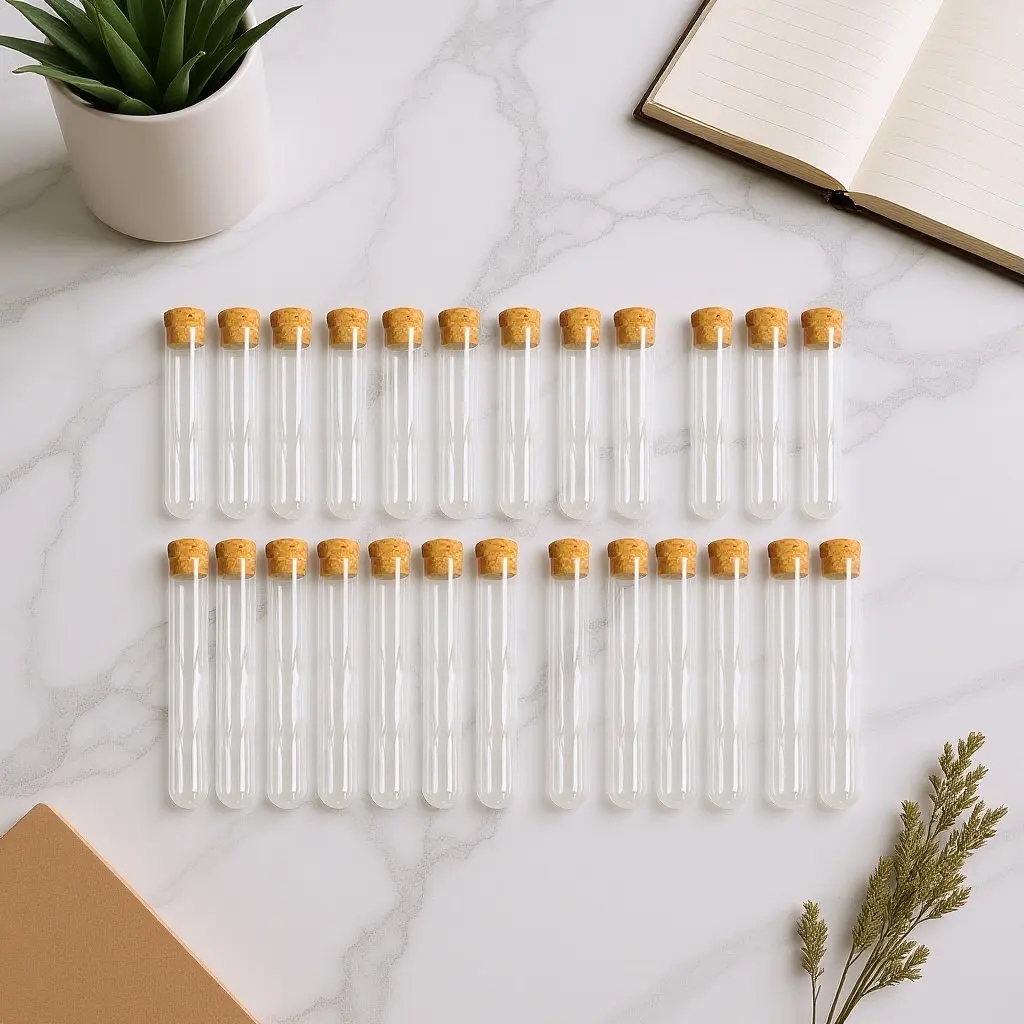 

25 шт. пластиковых пробирок с пробковыми заглушками, прозрачные контейнеры для хранения в лаборатории, для порошков, жидкостей, выращивания растений