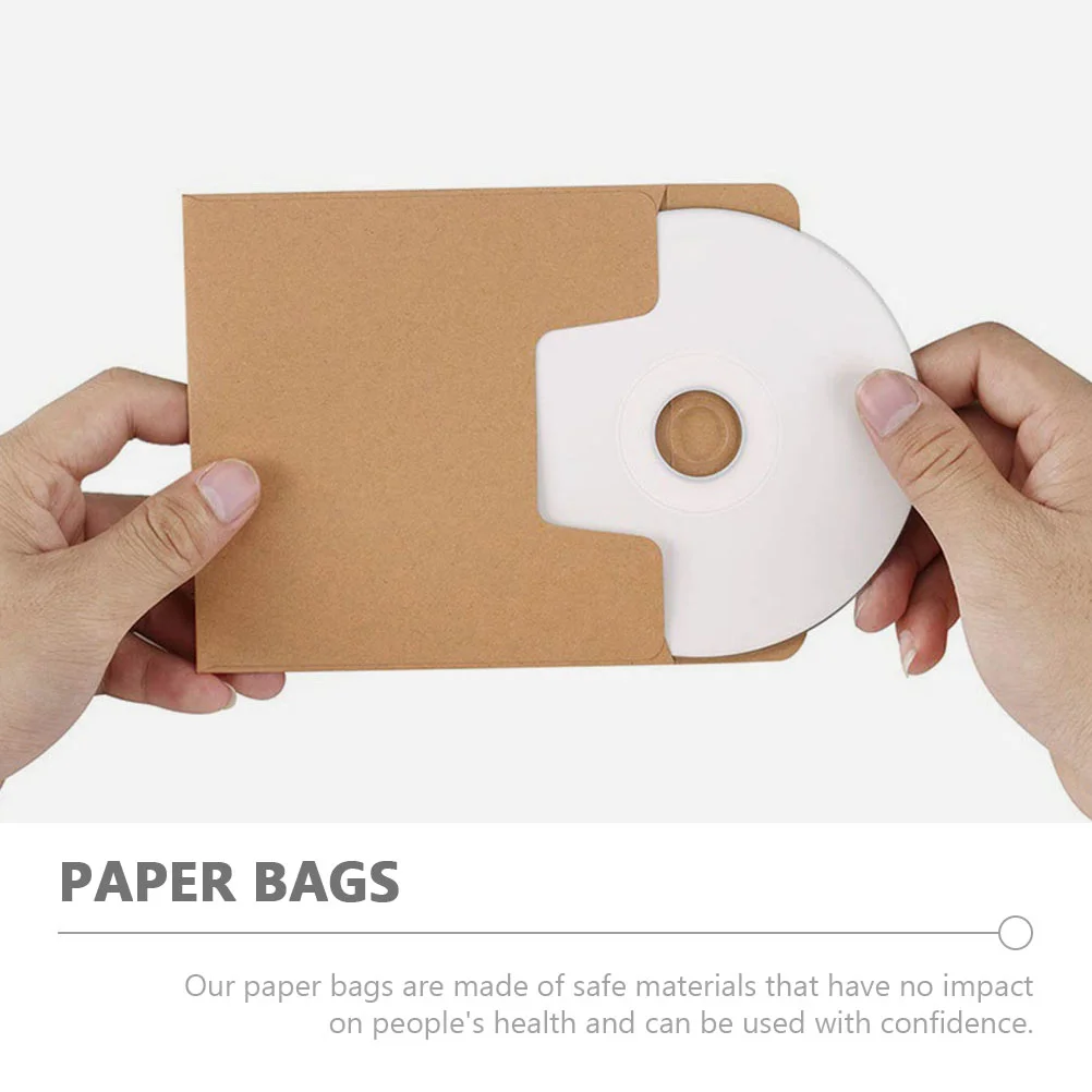 50 Pcs Kraft Paper CD Bag Window Envelopes Self Seal Storage Bags Vinyl Record Brown Cellophane Tape Multi-function Adhesive