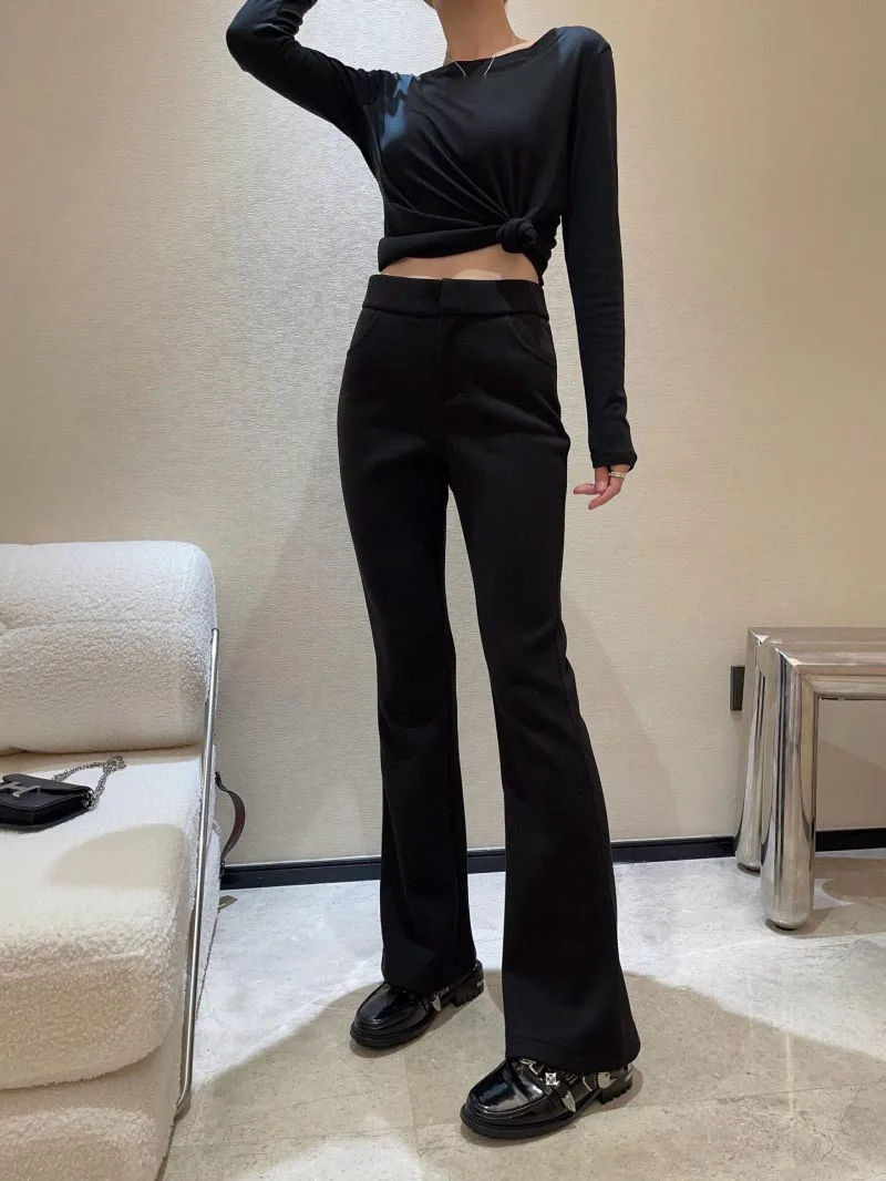 2024 Autumn/Winter New Women's Long, Fashionable, Exquisite, Slimming, Ultra Thin, Slimming, Full Fleece Micro Pull Casual Pants