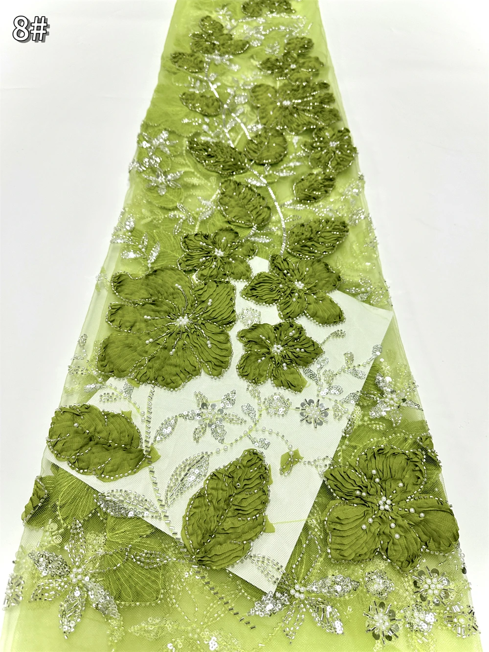 Luxurious African 3D Flower Beaded Mesh Lace Fabric with Sequins French Tulle for Nigerian Wedding Party Dresses Sewing 5 Yards