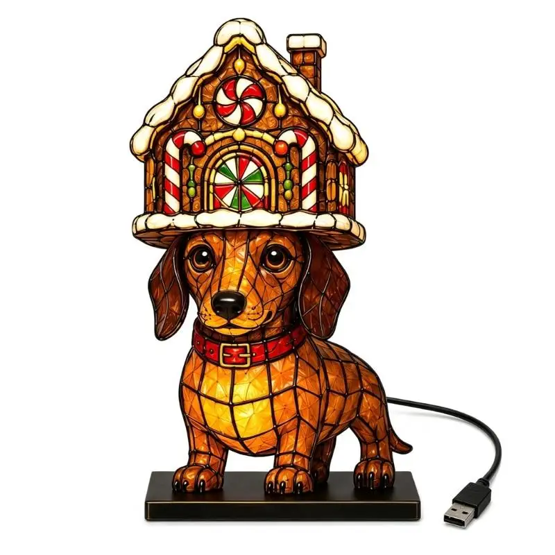 652F Indoor Seasonal Acrylic Christmas Lamp with USB Cable and Black Base for Desk Shelf Entry Table, Single Item for Home Use