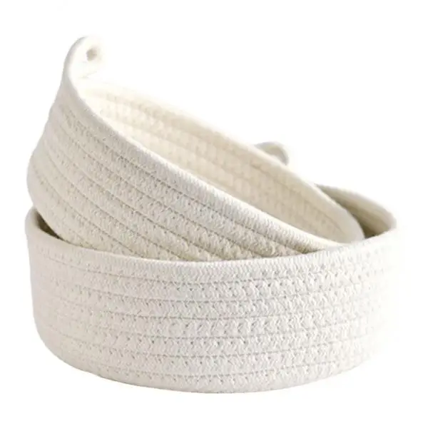 Round Small Woven Baskets Cotton Rope Set Natural Storage Bins for Entryway Table Keys and Toys