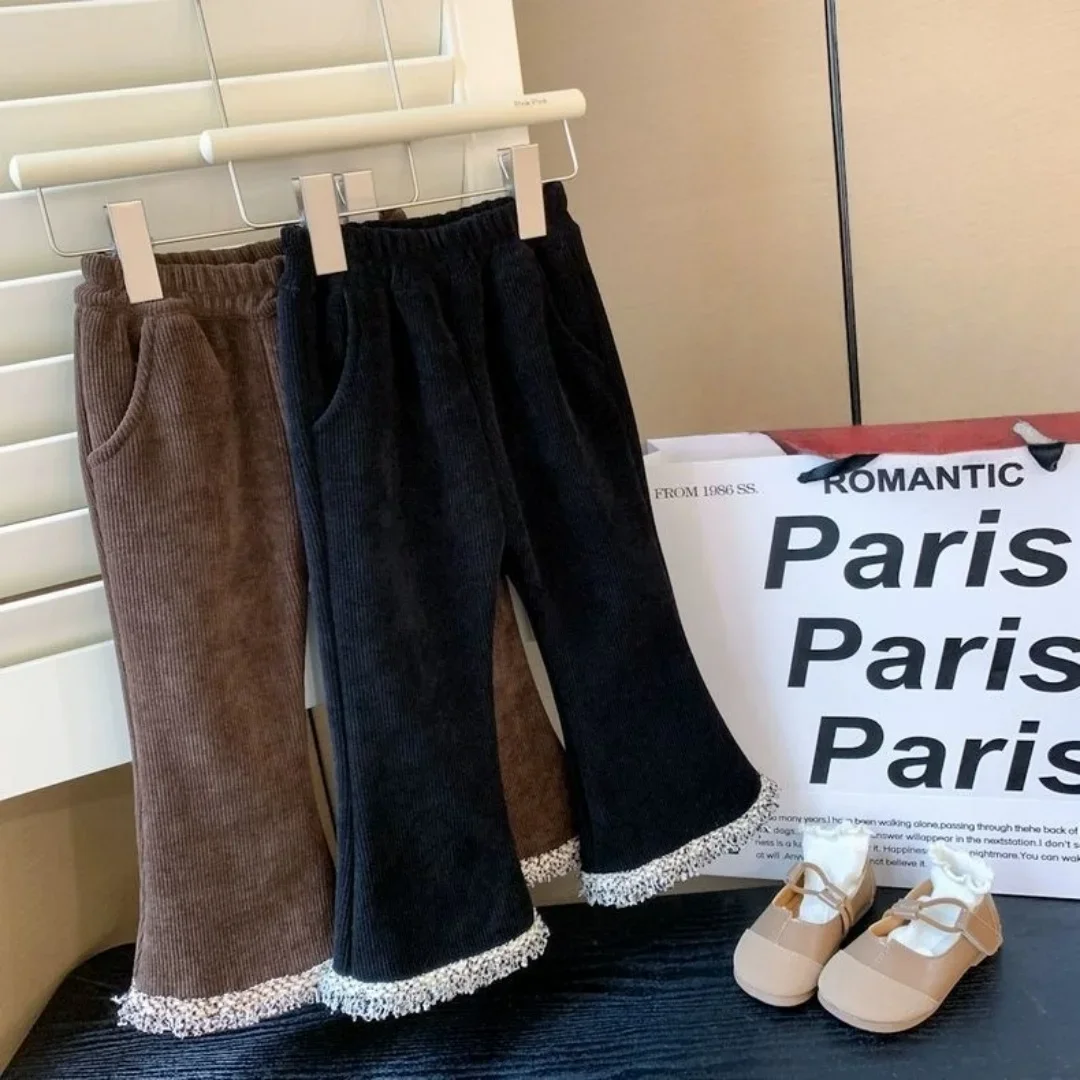 2026 Herbst Kinderhosen Kleidung 1-8J Baby Mädchen Cord-Schlaghosen Kinder Mode Fransenbesatz Schlaghosen Weiche Freizeithosen