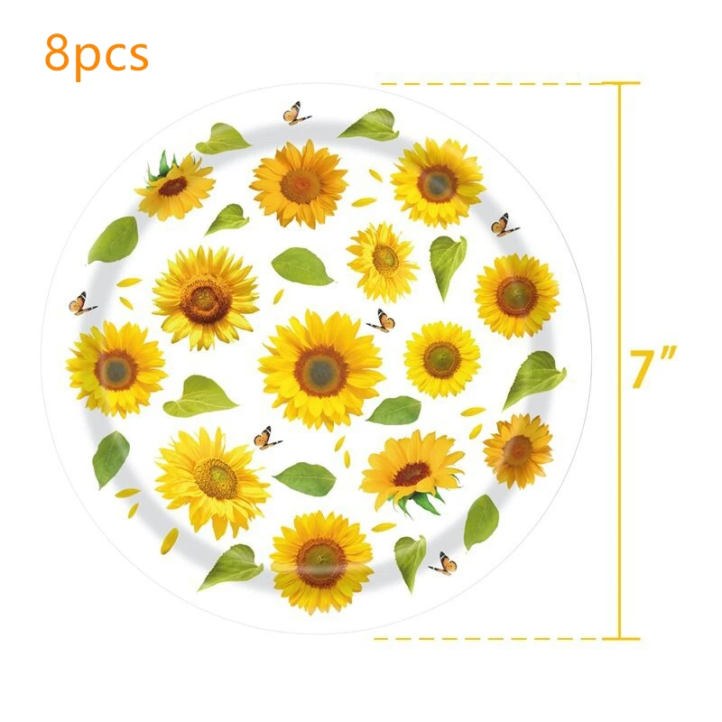 Sunflower Theme Birthday Party Disposable Tableware  Butterfly Green Leaf Spring Travel Supplies Wedding Baby Shower Decoration