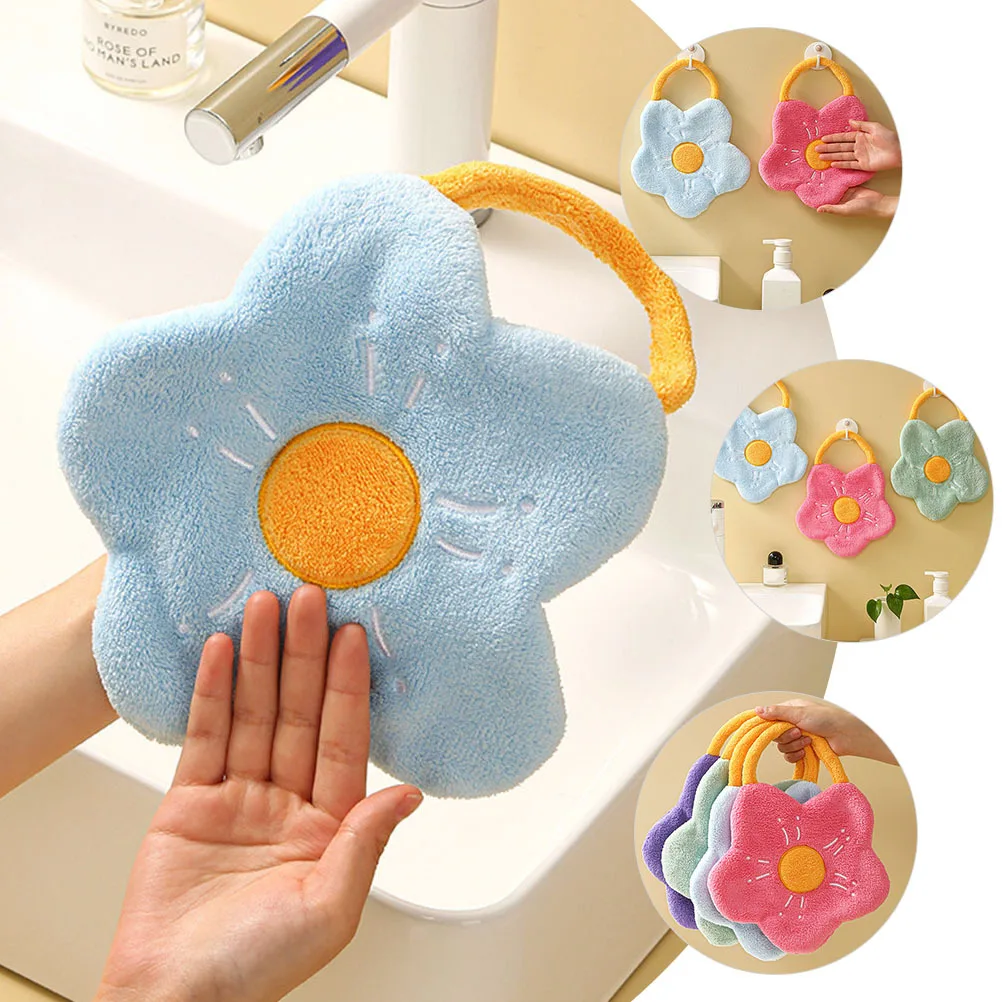 

2 pcs Coral Fleece Hand Towels Flower Shape Hanging Bathrooms Quick Dry Reusable Washable Kitchen Bathroom Decorative Towel