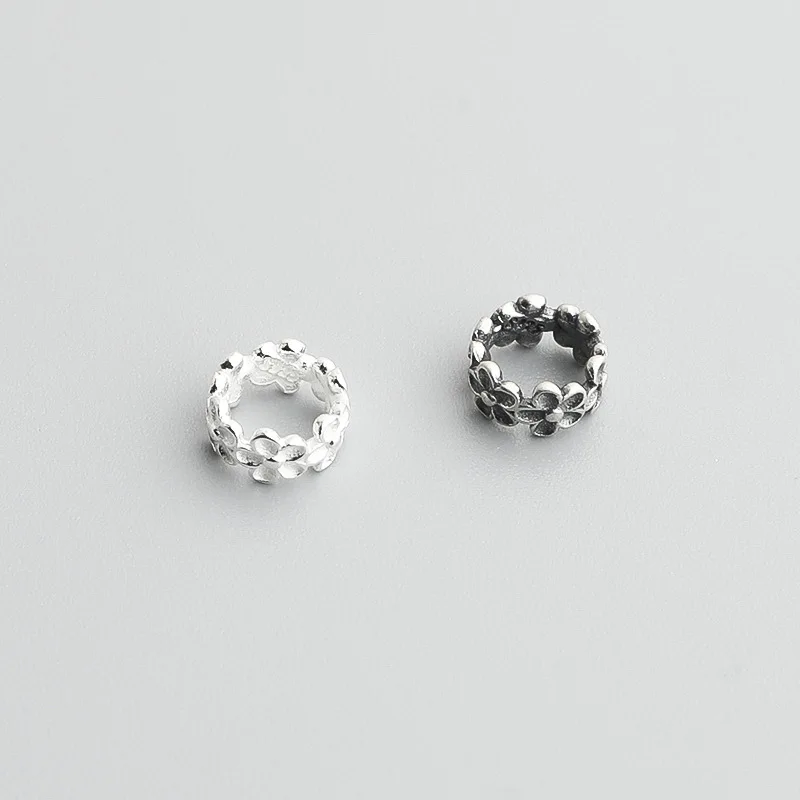 1pc 925 Sterling Silver Flower Round Big Hole Loose Beads 7x3.3mm Floral Wheel Bead Spacers DIY Bracelets Rope Jewelry Findings