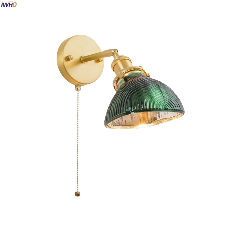 

IWHD Nordic Minimalism Glass LED Wall Sconce Lamp Pull Chain Switch Bedside Living Room Bedroom Mirror Night Light Lampara Pared
