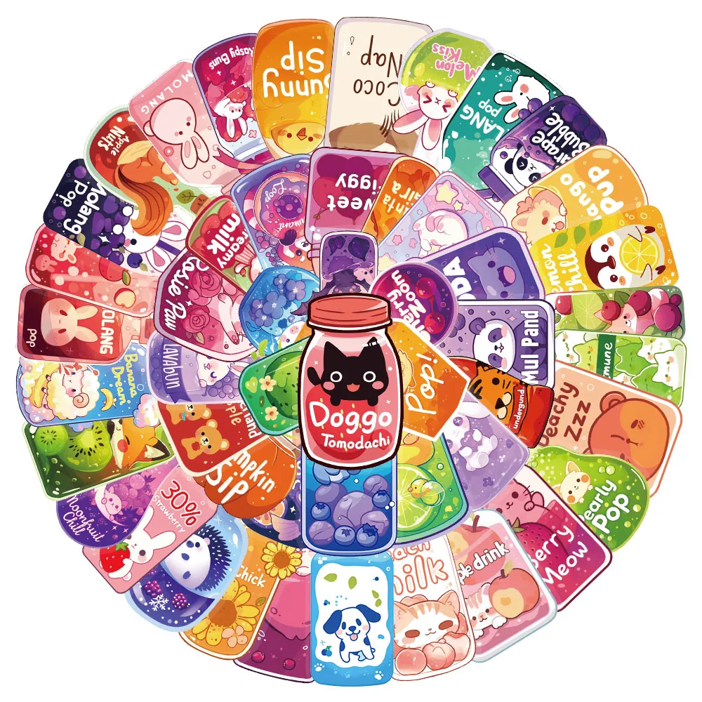 

50 шт., креативная наклейка из прозрачного материала из ПЭТ-бутылки с мультяшными животными, украшение для аккаунта, чехол для телефона «сделай сам», наклейка на чашку воды