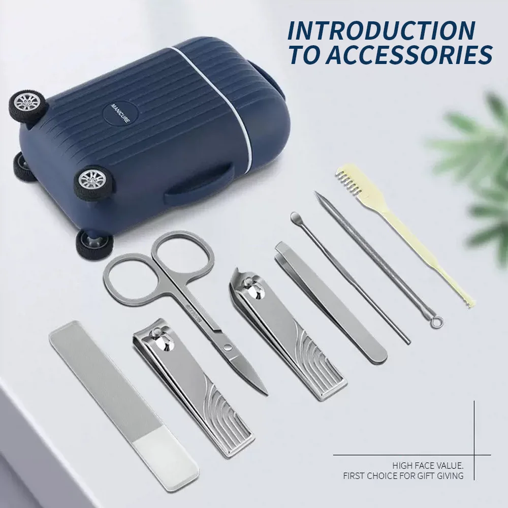8ピースクリエイティブステンレス製爪切りセットミニスーツケースデザイン家庭用爪切りツール