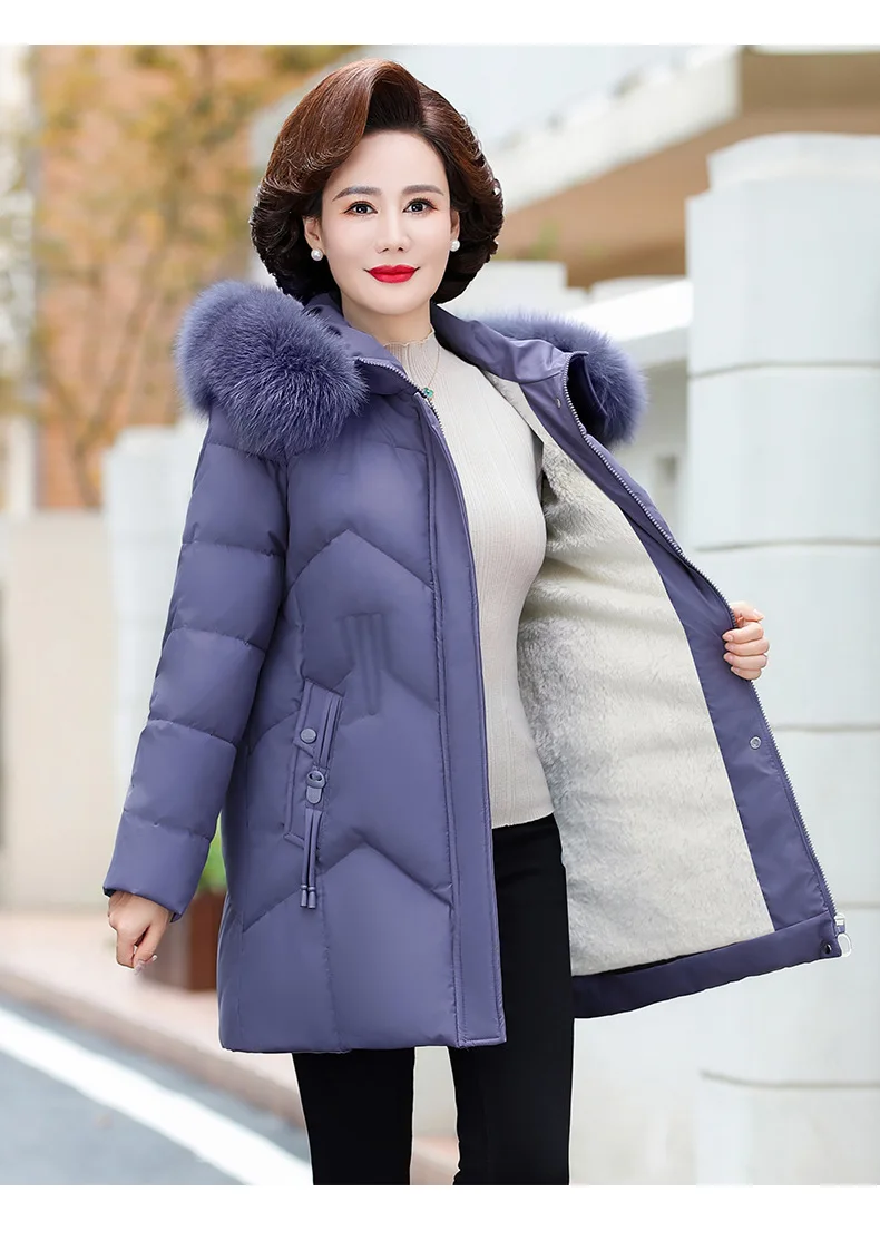 Women's Cotton Jacket Korean Version Slim Fit Medium Long Hooded Mom Outfit Plus Size Down Cotton Jacket for Women