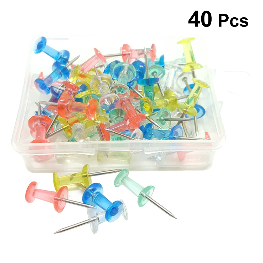 40 Pcs Clear Push Pins Practical Pushpins Decorative Thumb Tacks Office Supplies Map Metal Wall to Thumbtack