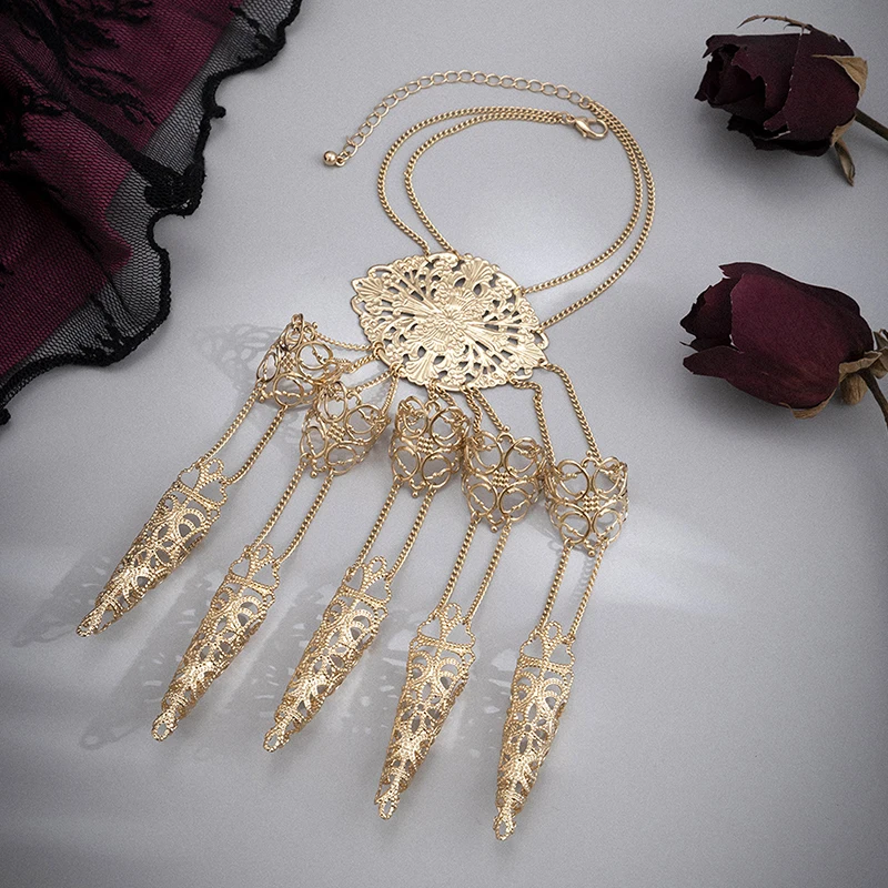 Punk Finger-cot Link Chain Bracelet Connected Finger Ring Bracelets Linked Hand Harness Gifts