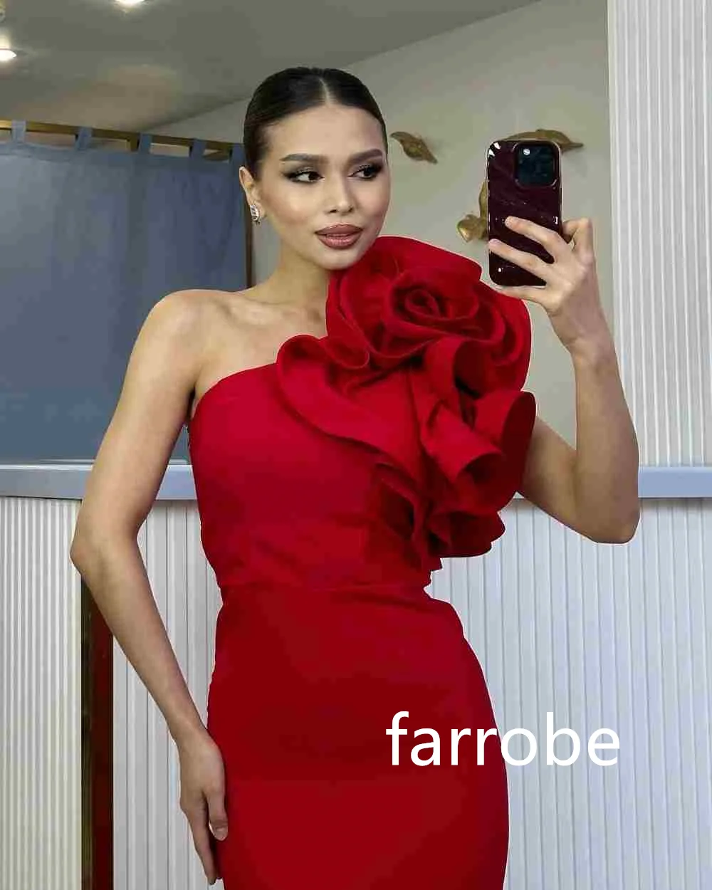 Personalizado combinando jérsei plissado flor sereia vestidos longos de um ombro vestidos de noite clássico requintado estilo moderno pastrol