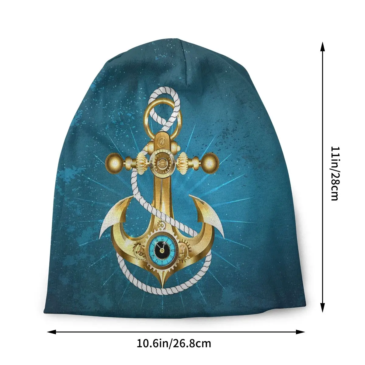 Nautical Anchor Anchor With Clock Steampunk Men Women Thin Beanies Windproof Ski Cap Skullies Bonnet Hat