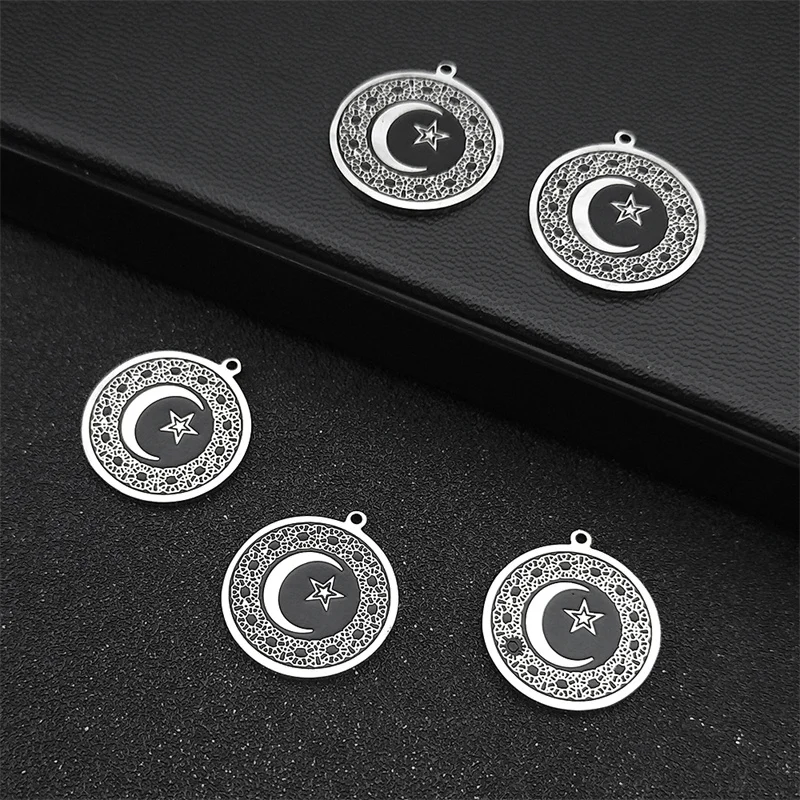5PCS Muslim Star Crescent Moon Talisman Charm Jewelry Making Stainless Steel Pendant DIY Necklace Bracelet Handmade Accessories