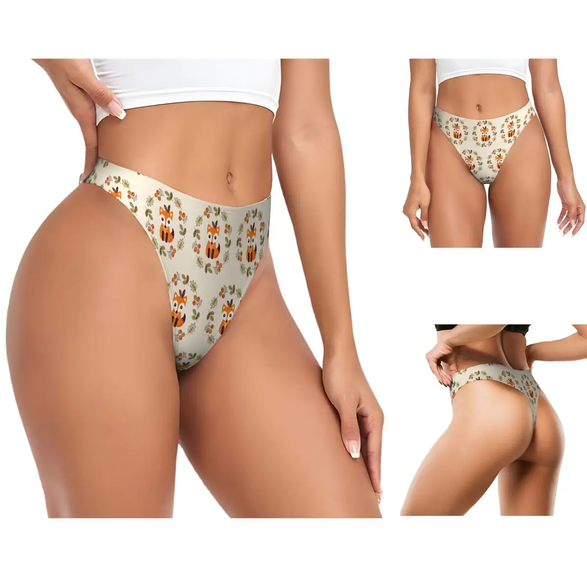 Custom Little Fox With Autumn Berries G-string Panties Breathable Women Stretch Thongs Comfort Underwear