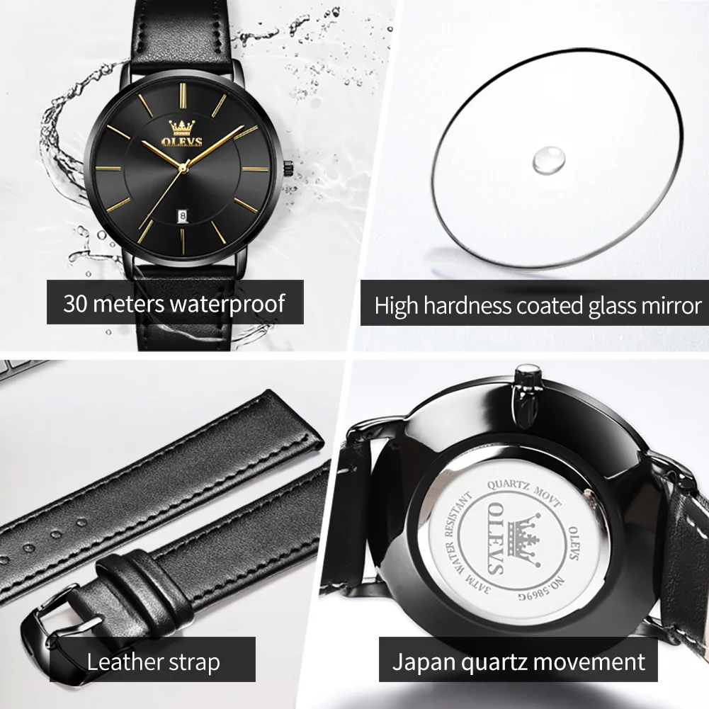 OLEVS 5869 Simple Original Quartz Watch For Men Thin Case Waterproof Calendar Man Wristwatch 40mm Dial Top Brand Fashion Watch