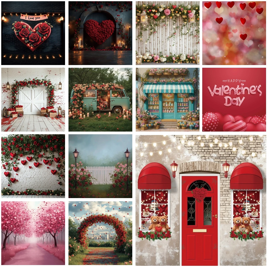 

MOON.QG Valentine'S Heart Rose Scene Backgrounds For Photographs Fence Banner String Lights Backdrop Lover Photoshoot Decoration