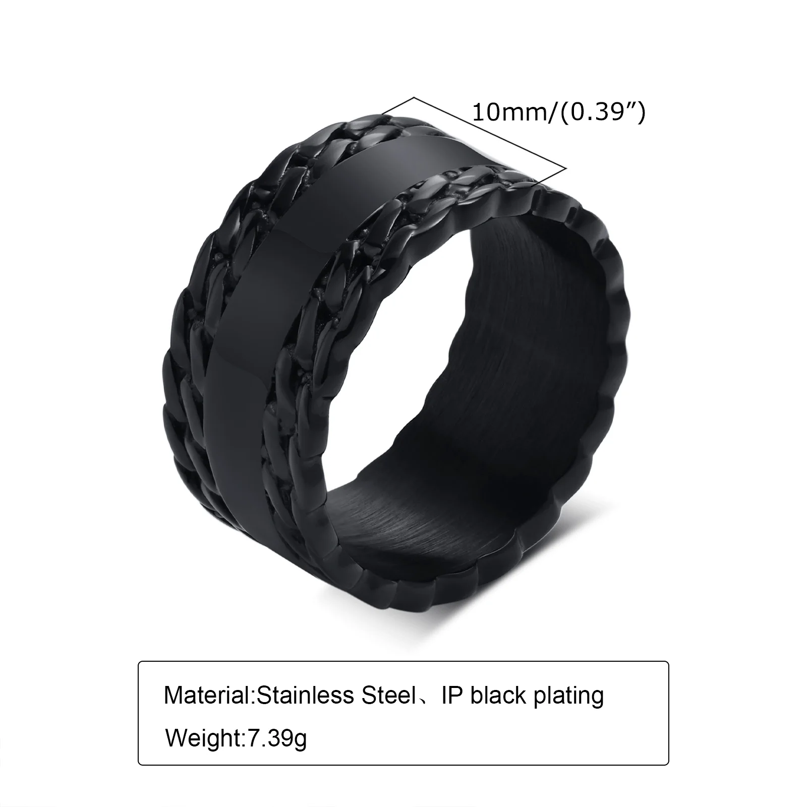 Rings For Men Stainless Steel No Fade Jewelry Men\'s Ring Black Chain Rings grunge gothic  Anti Rust Punk Rock Fashion design