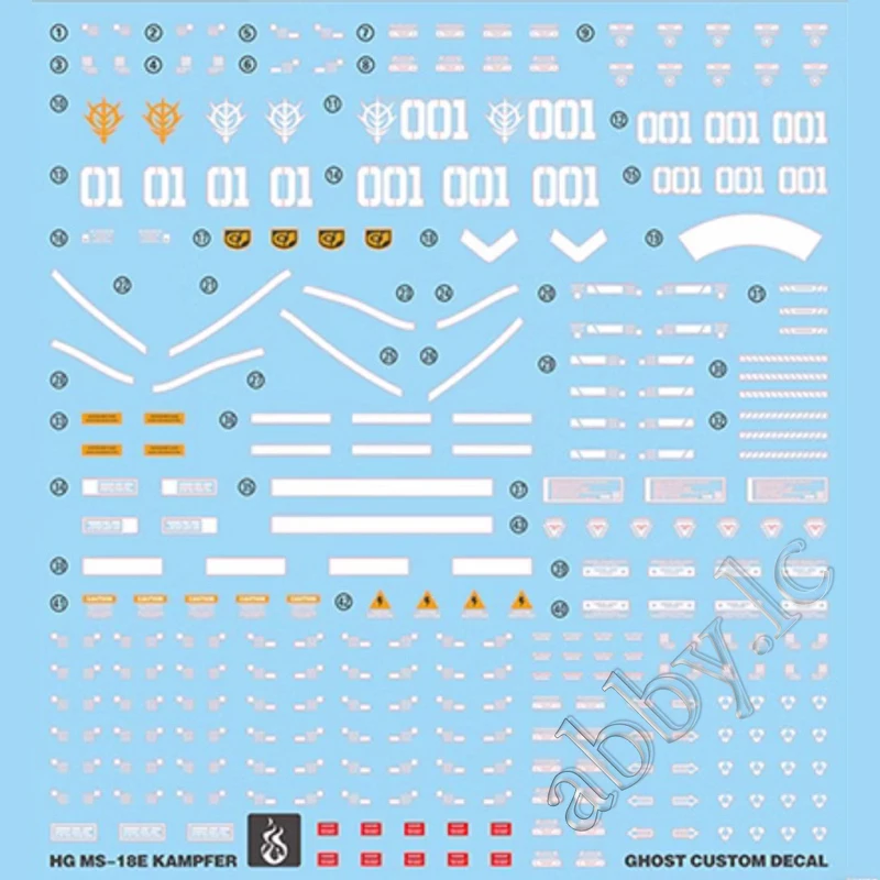 for HG 1/144 MS-18E Kampfer Kämpfer 1 Piece Water Slide UV Light-Reactive Decal High Grade UC Universal Century Mobile Suit 0080