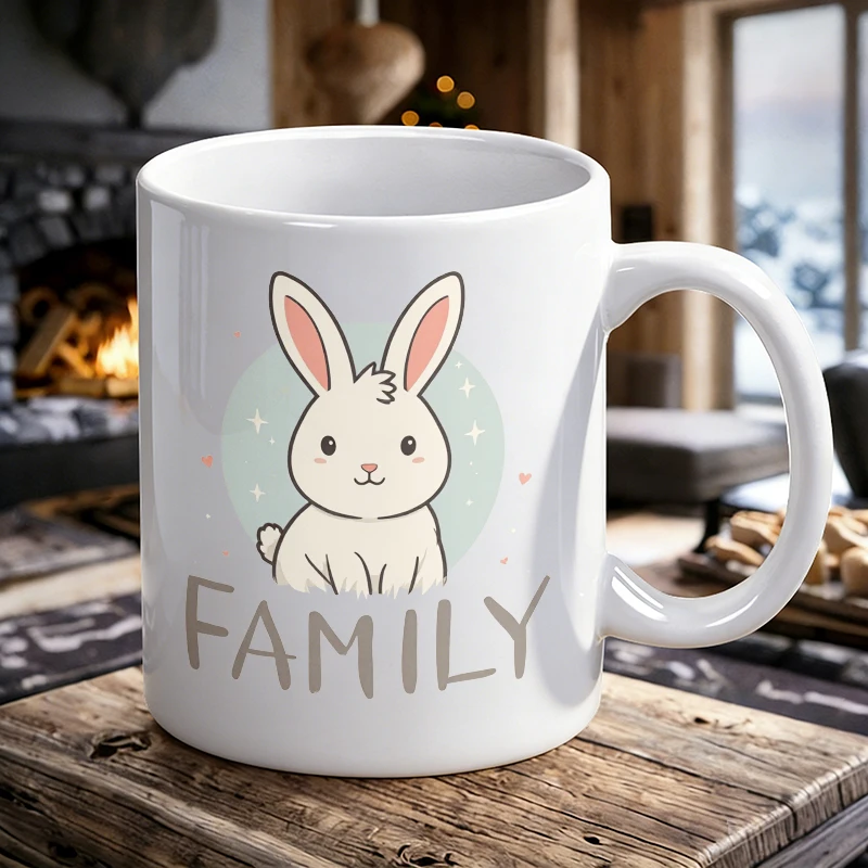 

1PCS Cute Bunny 'FAMILY' Ceramic Cup, Coffee Cup, Milk Cup, Office Tea Cup, Drinking Cup, Fade-Resistant, Gift for Friends