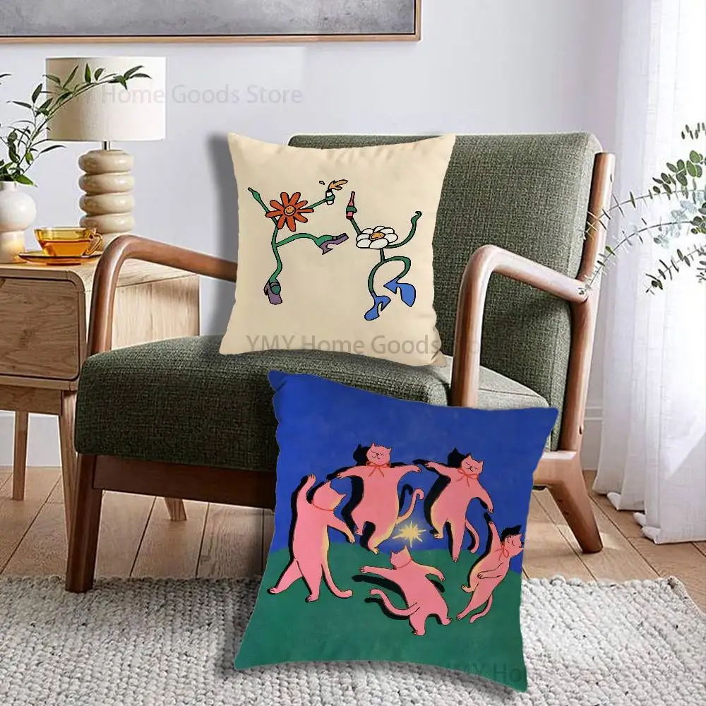 Happy The Dance Print Throw Pillow Cover Square Cushion Case for Living Room Bedroom Decor