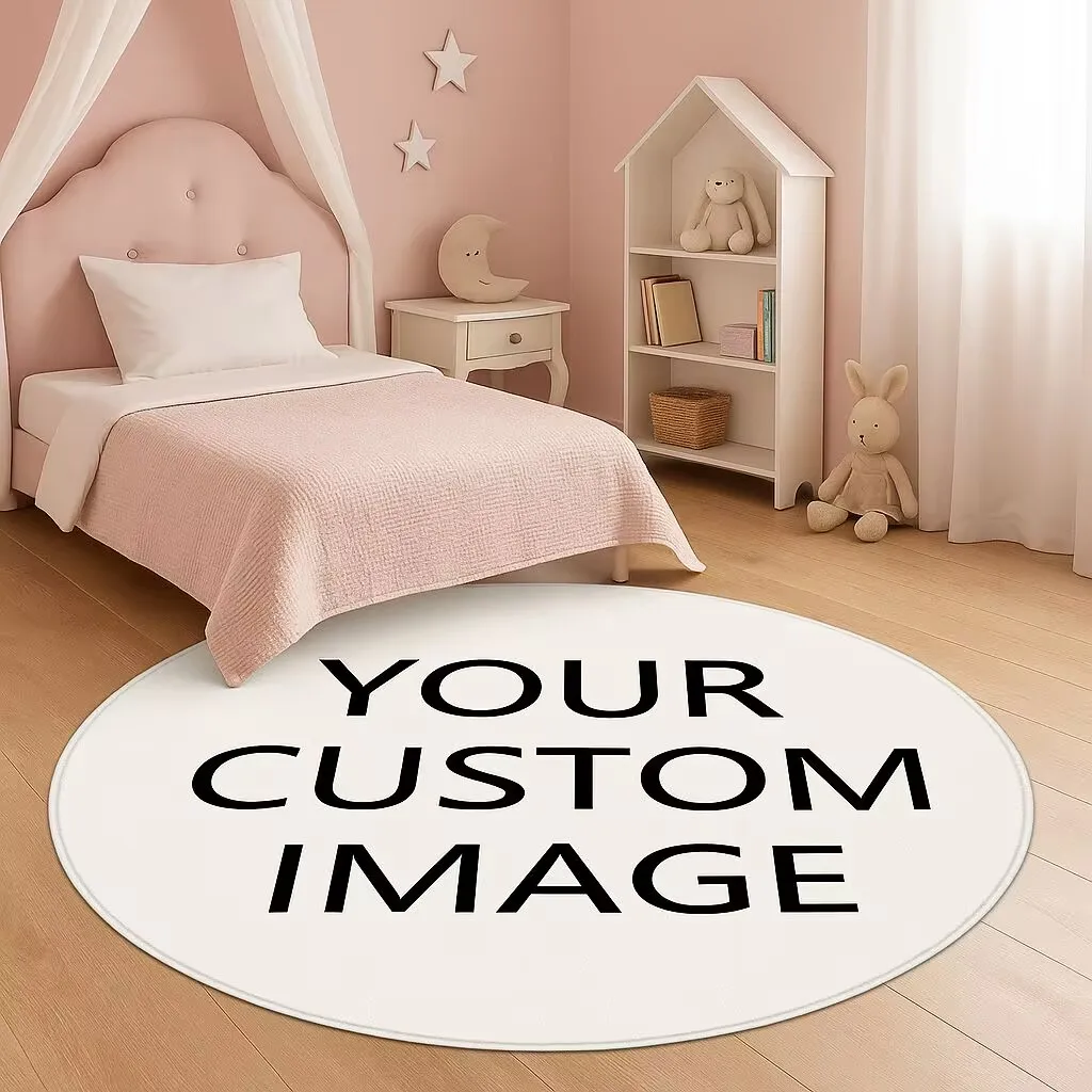 

Custom Photo Round Rug for Kids Room Princess Pink Play Mat Soft Non-Slip Carpet for Girls Boys Bedroom Personalized Floor Mat