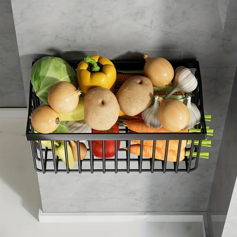 1pc Fruit And Vegetable Basket, Vegetable Fresh Keeping, Wall Mounted Storage Baskets, Kitchen Storage Metal Wire Fruit Basket