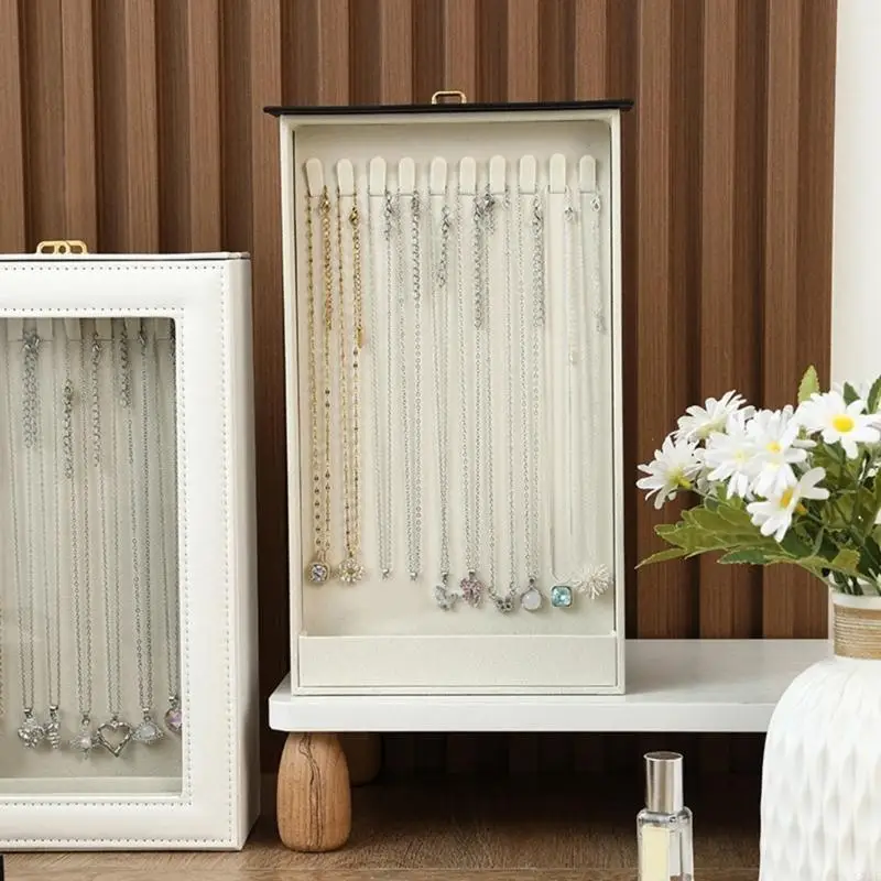  Double Sided Jewelry Storage Case for Necklaces with Pull-Out Access