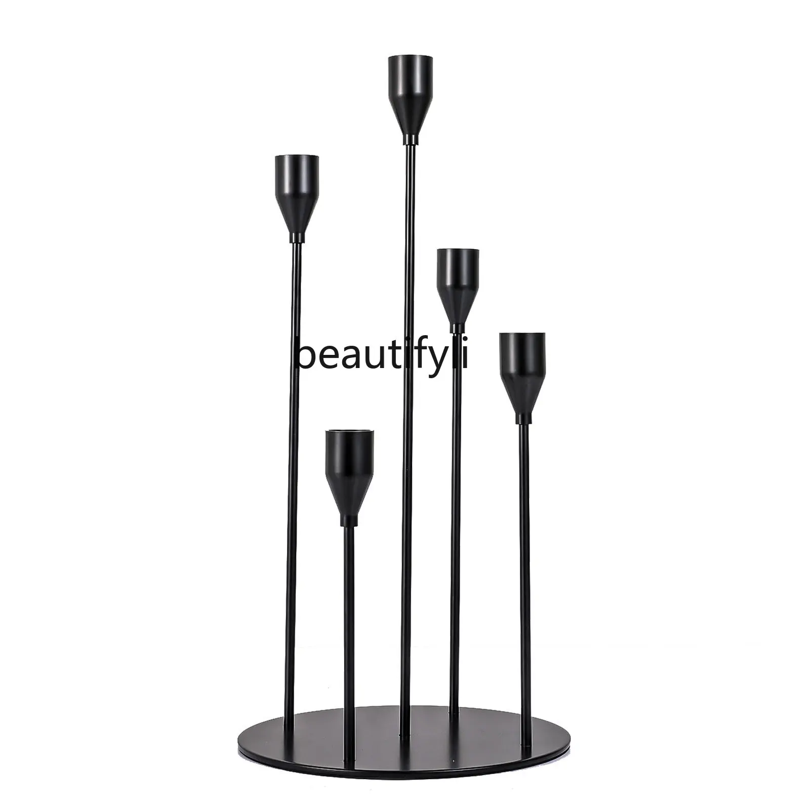 

zq American Candlestick Decoration Multi-Head Pole Candle Metal Candle Holder Decoration Black Five-Head Iron Crafts