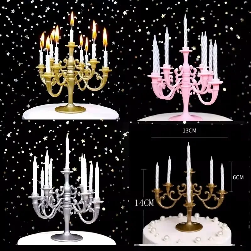 2026 New 9 Pcs Candles And Candlestick Bracket 1 Set Cake Topper Birthday Party Candle Holders Toppers Decoration