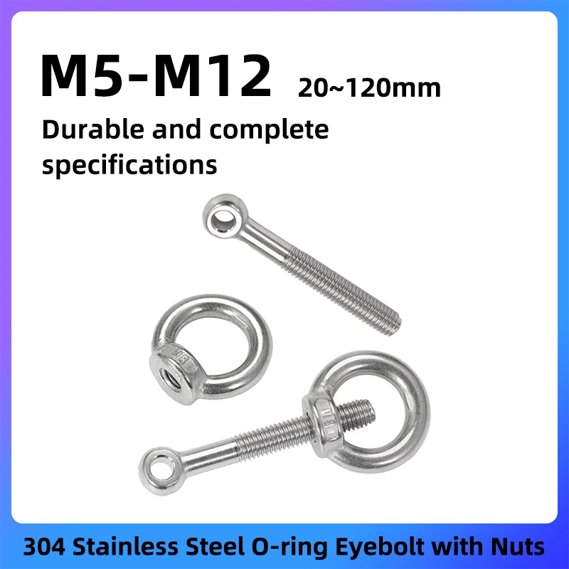 

1Pcs O-ring Eyebolt with Nuts M5 M6 M8 M10 M12 304 Stainless Steel Heavy Duty EyeBolts Screws in Eye Hooks and Nuts Ring Eyebolt