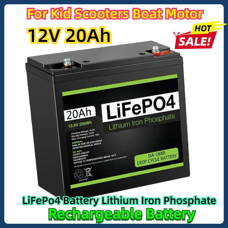 For Kid Scooters Boat Motor 12V Battery 20Ah LiFePo4 Battery Lithium Iron Phosphate 12V LiFePo4 Rechargeable Battery