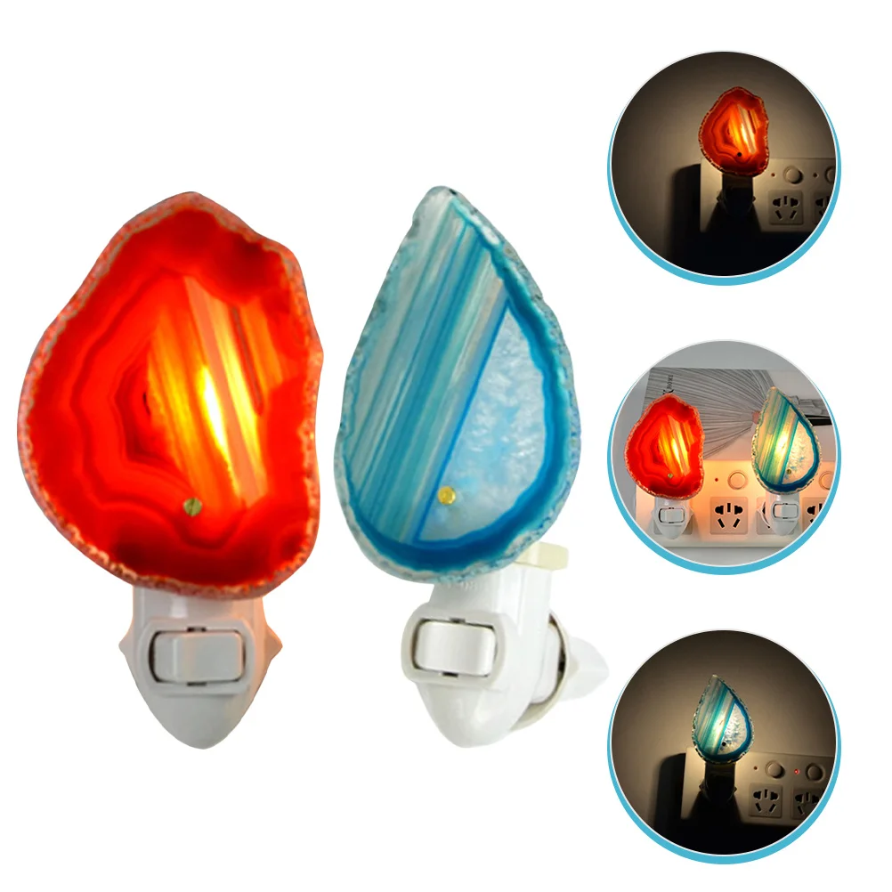 

2Pcs LED Night Light Agate Plug in Bedroom Night Lamp Atmosphere Light Decorative Safe Home Lighting Room Decor Lights