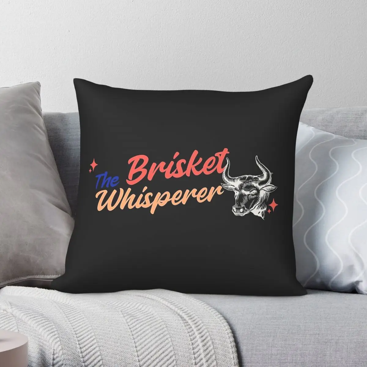 Bbq Sticker The Brisket Whisperer Fans Square Pillowcase Polyester Linen Velvet Pattern Zip Decor Pillow Case Sofa Cushion Cover