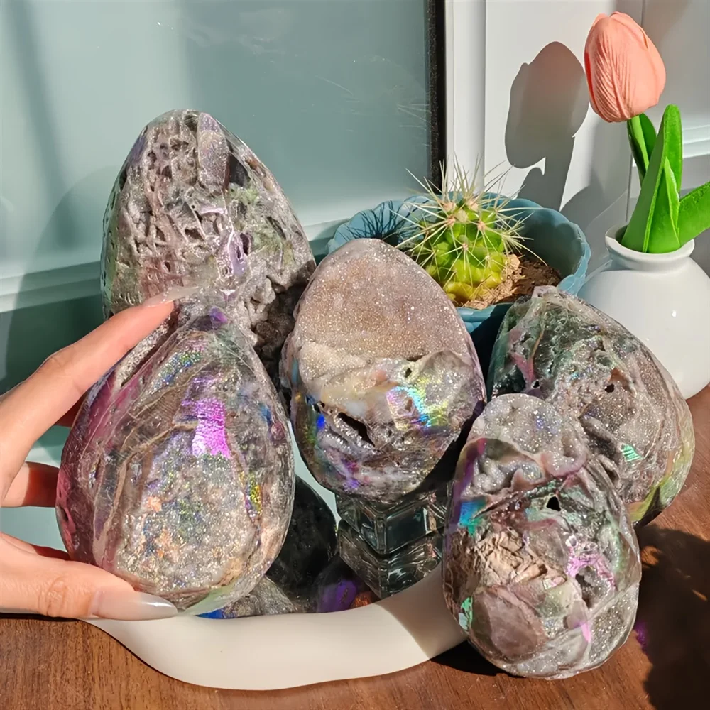 1pc Bohemian Style Sphalerite Crystal Egg - Natural-Looking Polished Stone with Multicolor Marbling in Pink
