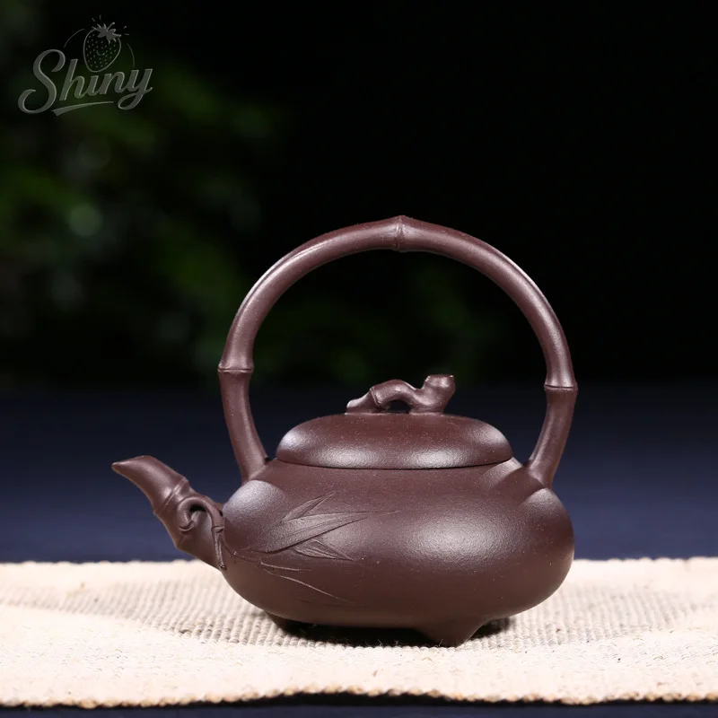 

Чайник из фиолетовой глины, чайный сервиз ручной работы, ручной чайник, чайный сервиз кунг-фу