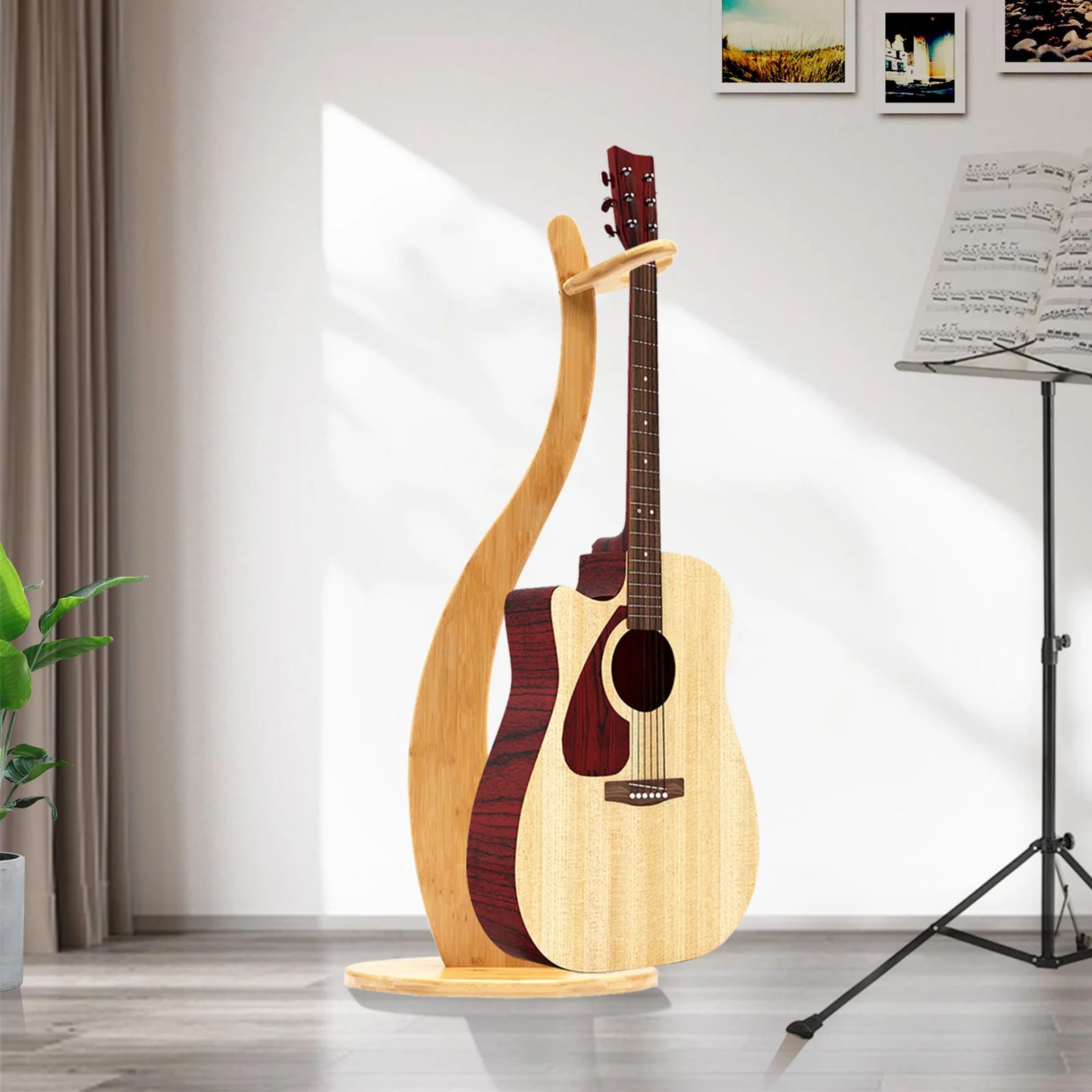 

Подставка для гитары, бамбуковая подставка для гитары высотой 103 см/40,55 дюйма с нескользящими подушечками, для акустической, электрической, классической, гавайской гитары и банджой