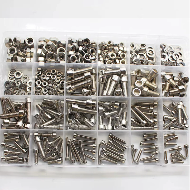 1 Box M3 M4 M5 M6 201 Stainless Steel Hex Allen Cap Head Screw Bolt Nut with Washers Set Assortment Kit