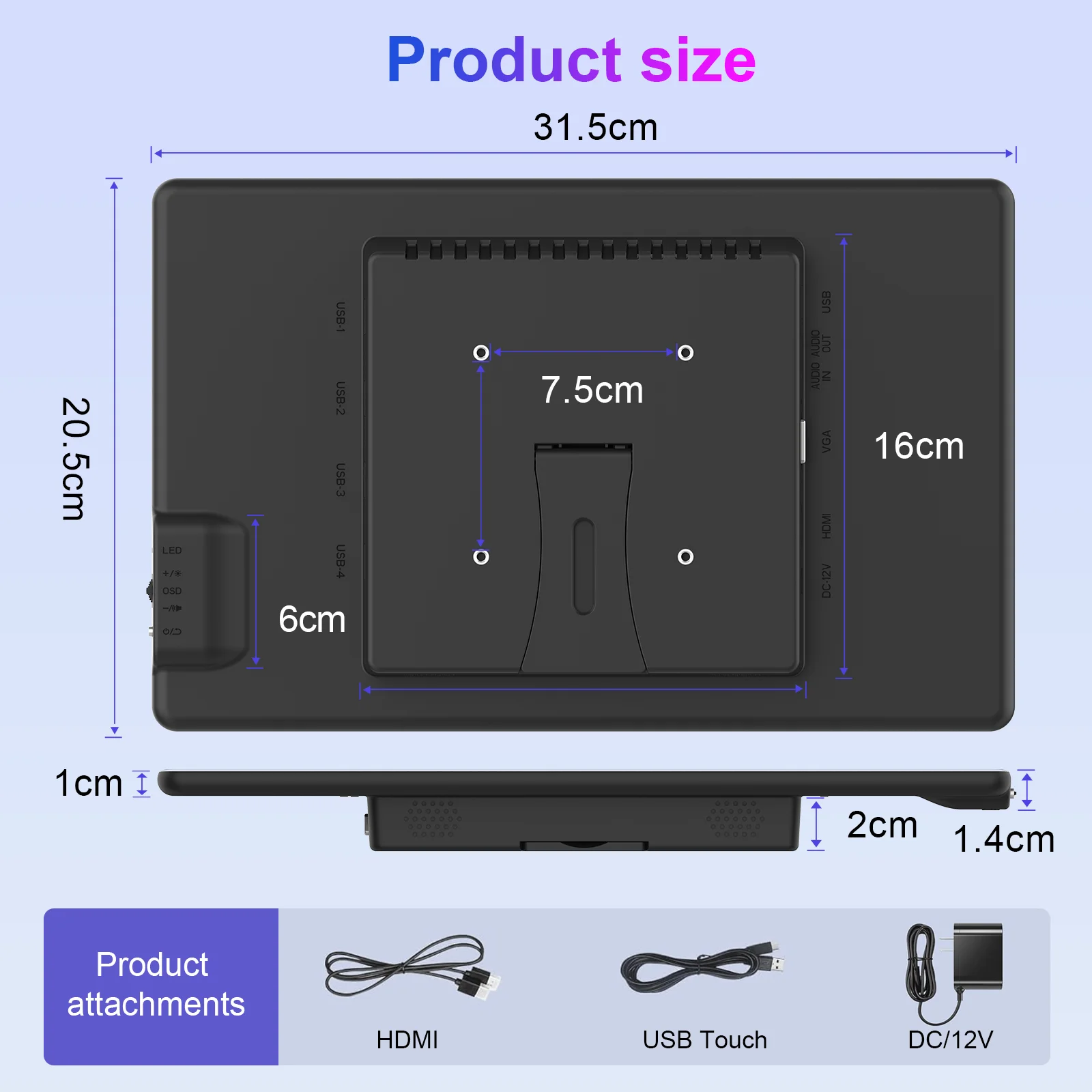 13.3 Inch TouchScreen 1920X1080P IPS Builtin Speakers Portable Secondary Screen Interface HDMI VGA USB Type-C for Mobile Laptops