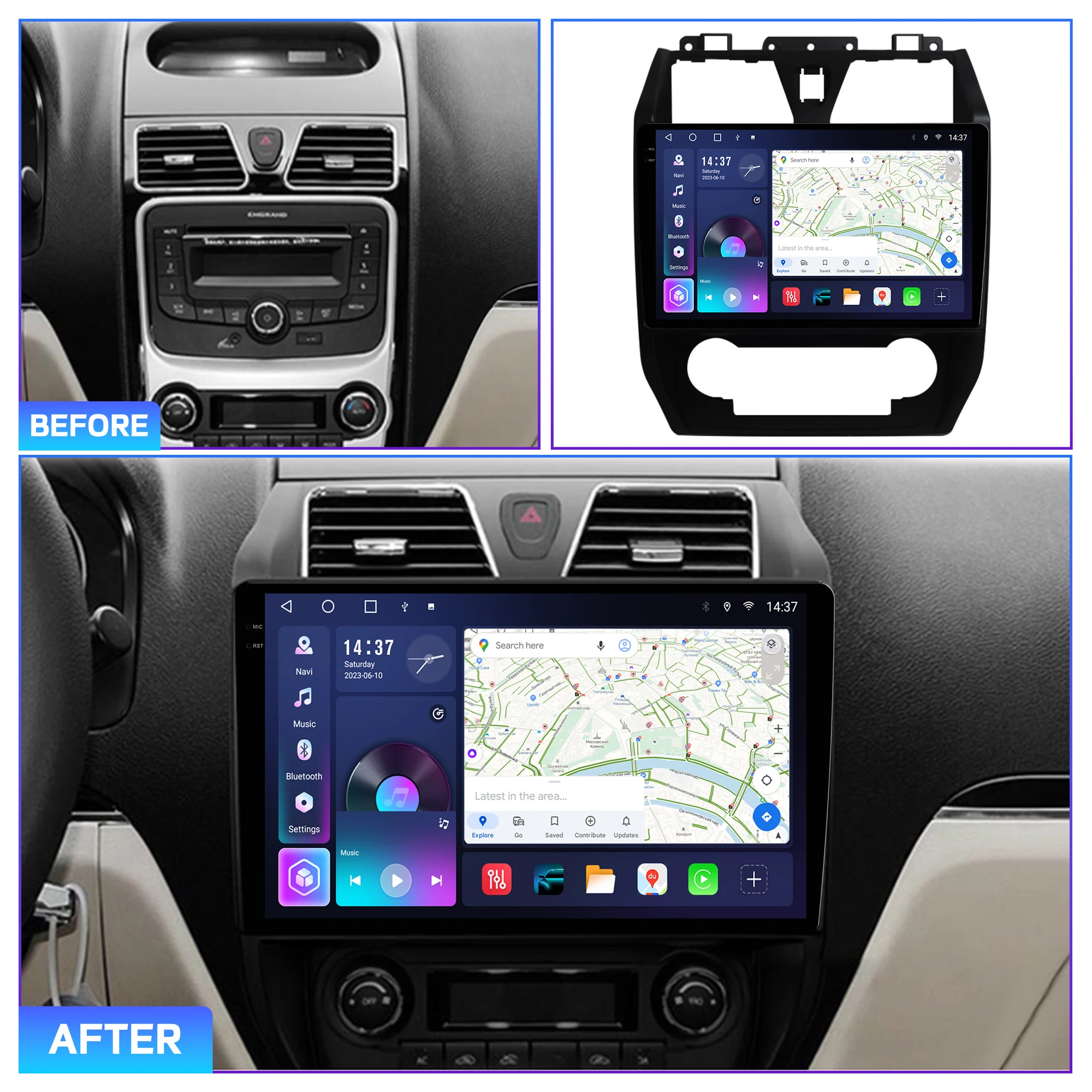 Penhui Android Car DVD Player 2 Din for Geely EC7 2009-2016 Multimedia Screen with DSP, Bluetooth, Audio & CarPlay