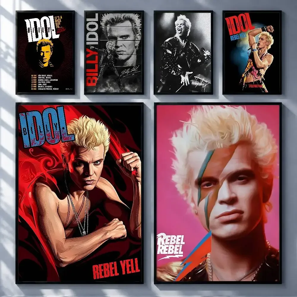 Punk Singer Billy Idol Posters Premium Self-Adhesive No Residue Wall Sticker for Home Office Bar Decor