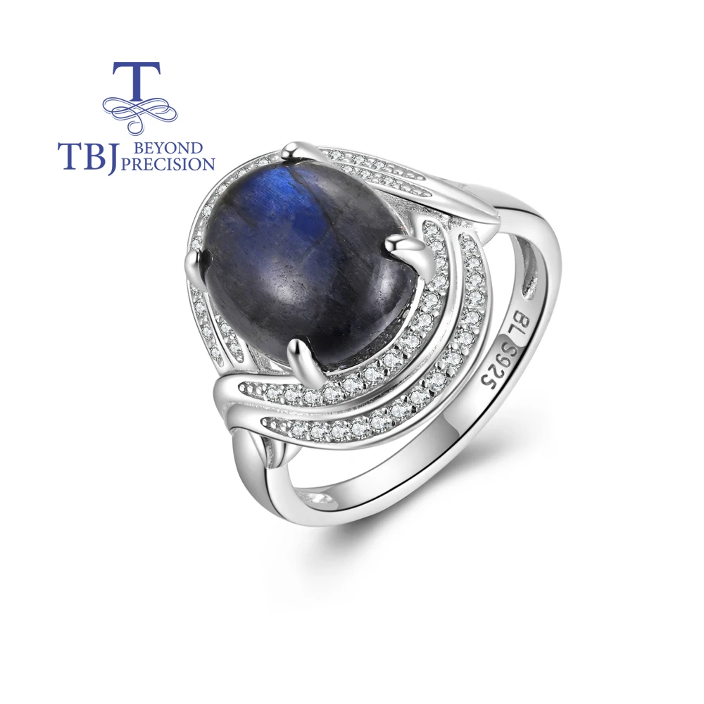 

Mysterious blue natural Labradorite oval large gemstone ring light luxury noble women anniversary & banquet & wedding wear