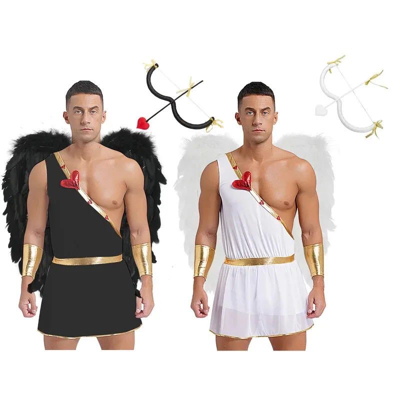 رجل عيد الحب كيوبيد تأثيري حلي كرنفال حفلة رومانية إله الحب فستان كتف واحد ارتداءها مع الأصفاد أجنحة القوس السهم
