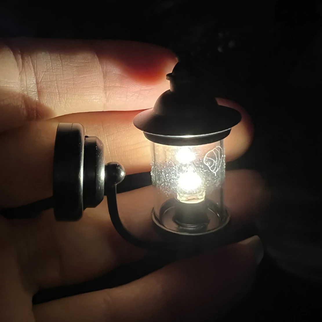 1/12 Scale Dollhouse Accessories Miniature LED Wall Sconce Lamp, Outdoor Lantern Black Wall Light,Battery Operated