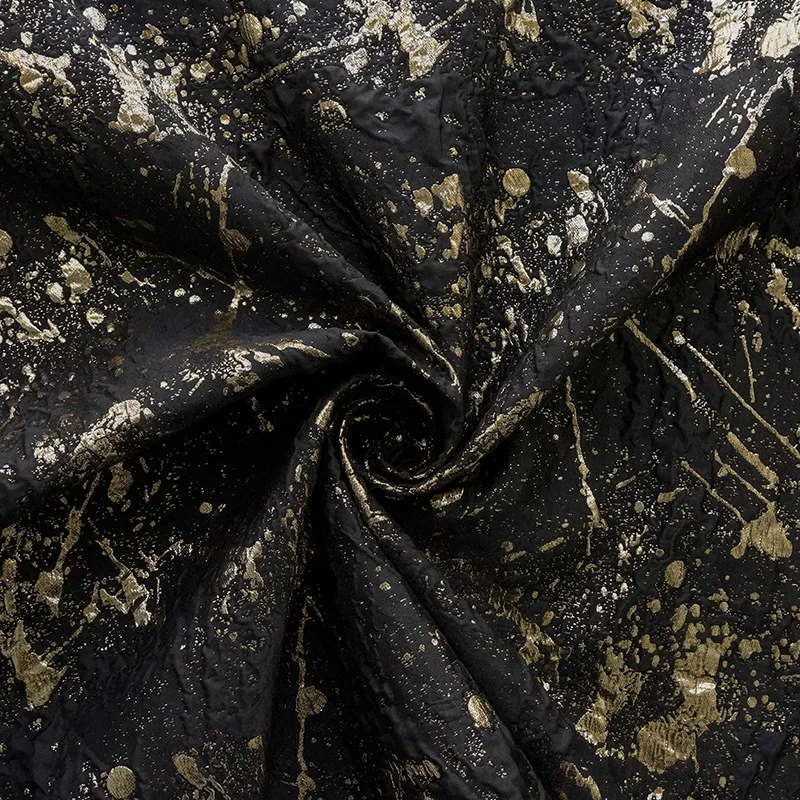 Ink Abstract Style Gold Silk Jacquard Fabric Retro Coat Fluffy Skirt Decorative Sewing Fabric
