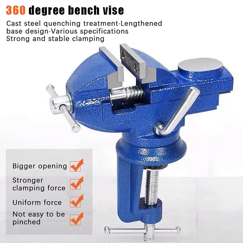 Professional Table Vise , 360° Rotation Work Clamp-On Vise, Versatile Use, Heavy Duty Construction For Woodworking, Metalworking