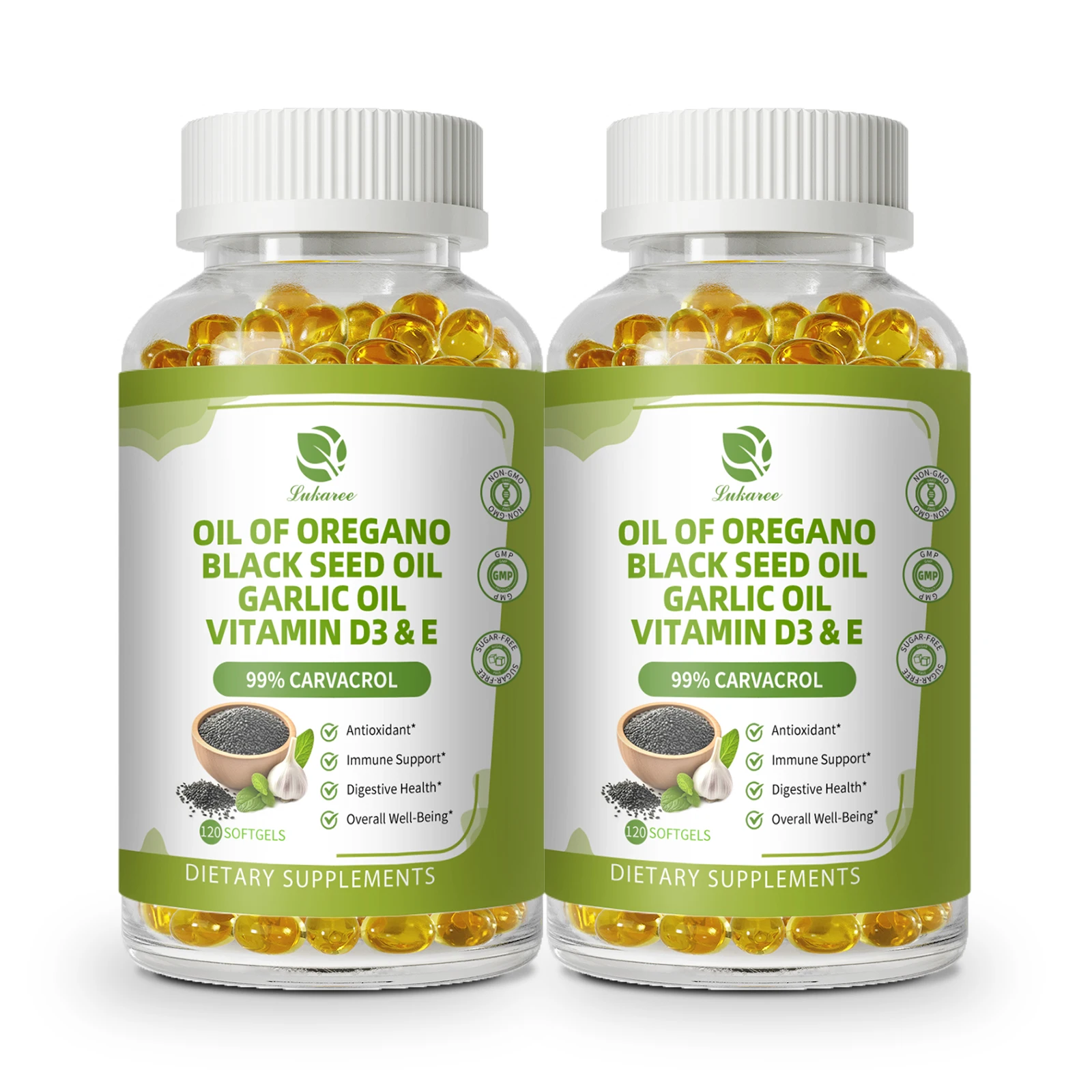 Cápsulas de aceite de organo LUKAREE con aceite de semilla negra, aceite de ajo, vitamina D3 E para soporte antioxidante, inmune y digestivo sin OGM